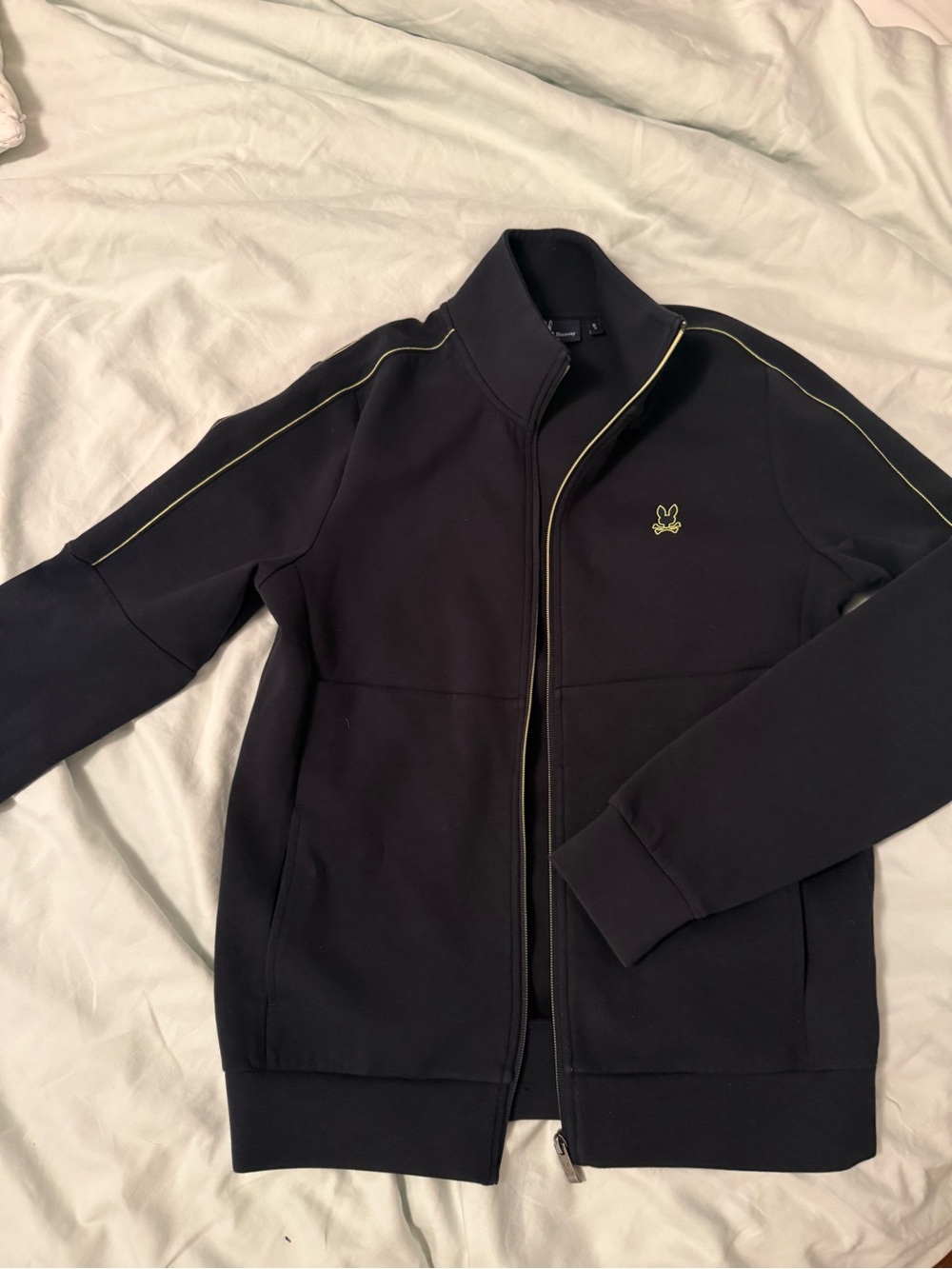 Psycho Bunny Black Zip-Up Jacket with Yellow Piping